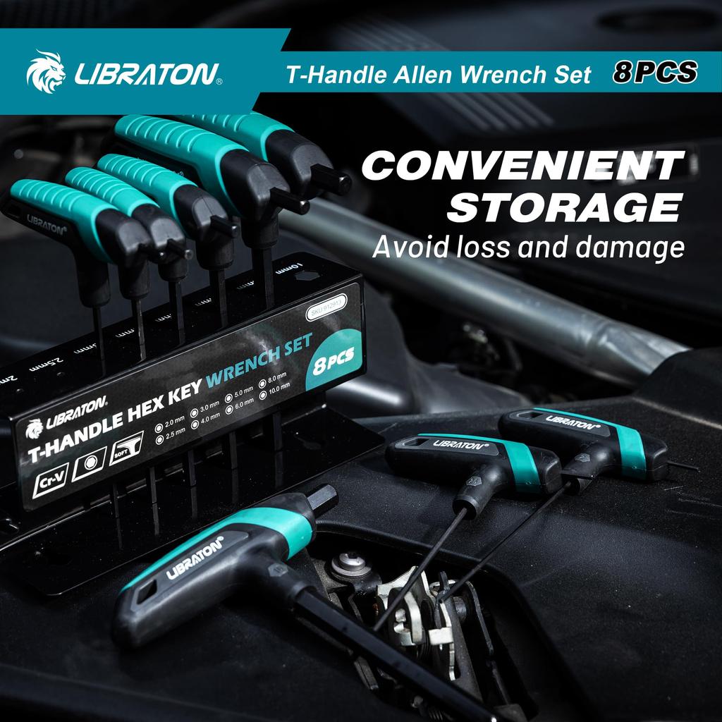 LIBRATON Hex Wrench Hex Metric Sizes and Hex Key Bicycle Repair Tool with Storage Rack Set, T-Handle Wrenches, 2, 2.5, 3.0, 4.0, 5.0, 6.0, 8.0, 10mm,