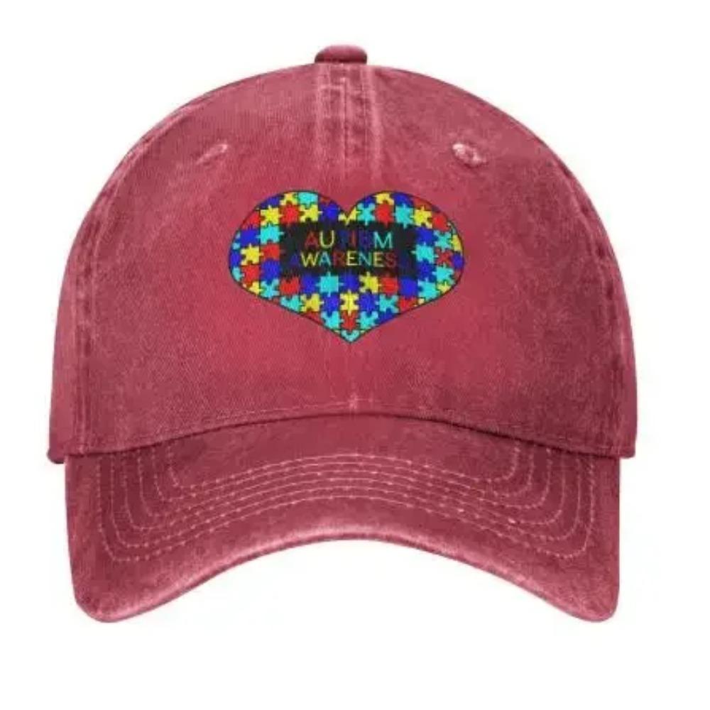 Unisex Love Heart Autism Awareness Baseball Cap Adjustable Hat Sandwich Cap Hip Hop Hats