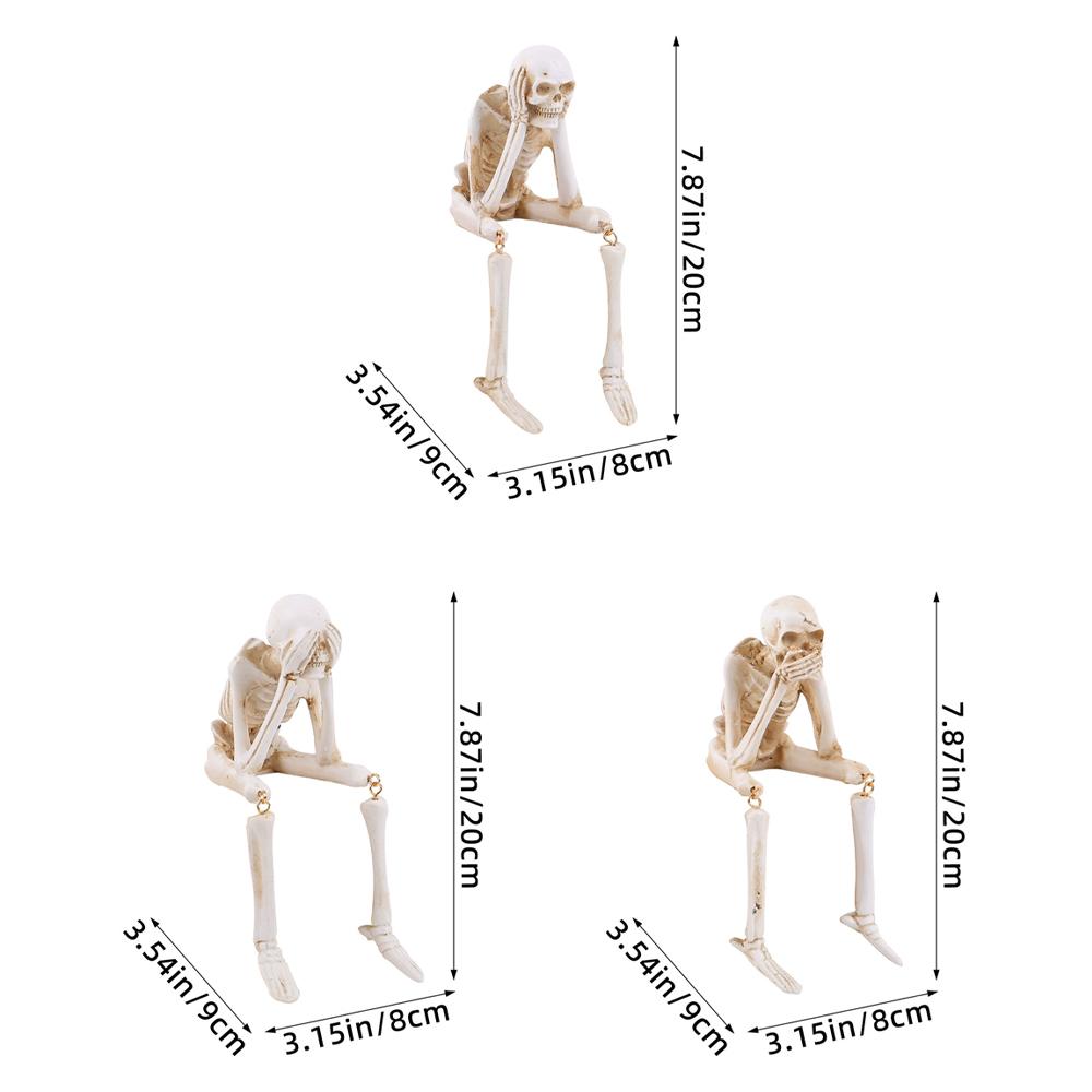 Halloween Skeleton Statues Resin No See No Hear No Speak Gothic Decor Evil Realistic Skull Decor Horror Desk for Office Decor