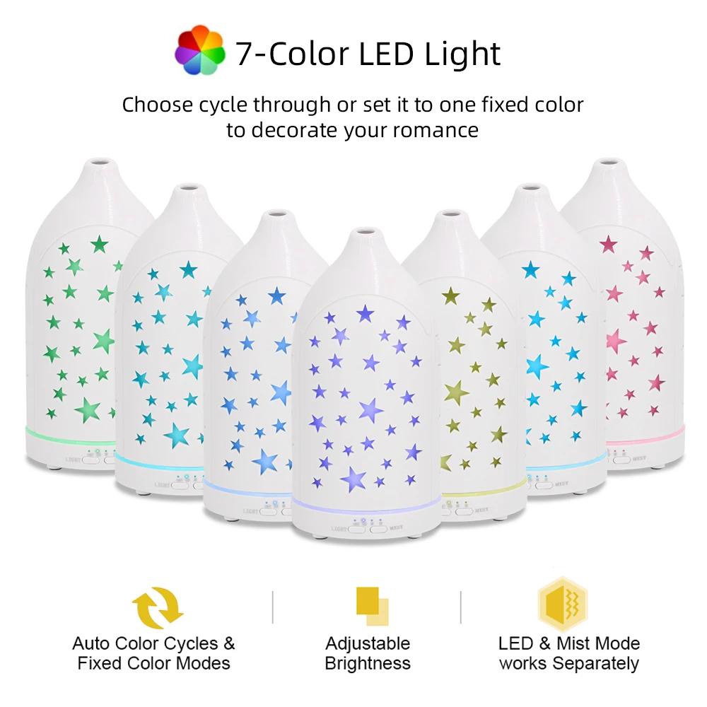Ultrasonic Essential Oil Diffuser with 7 Color LED Lights, Star Hollow Design, Quiet & Auto Off