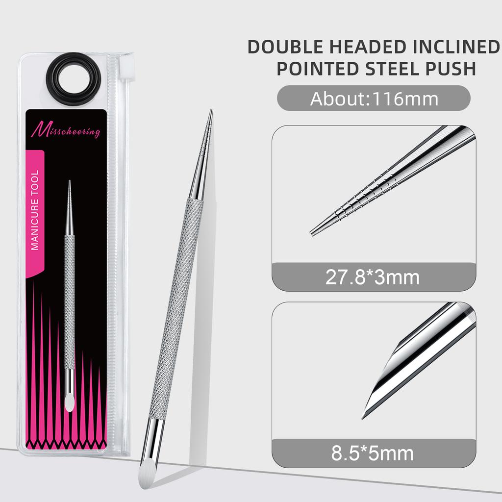 Double-ended Circle Beveled Head Cuticle Pusher Remover Stainless Steel Nails Files Manicure Sticks Tool Nail Art Tool High-End