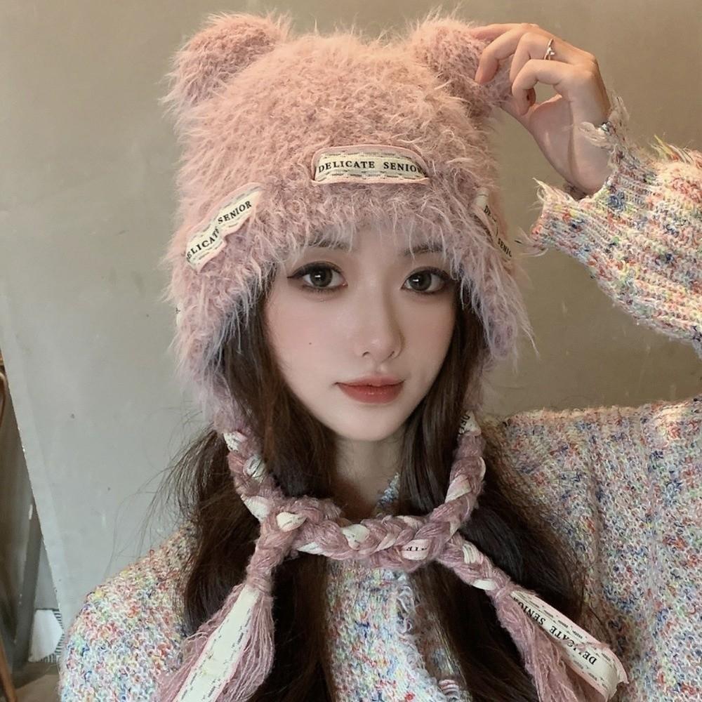 

Cold Protection Warm Bear Ear Hat Thicken Winter Anti Cold Plush Hat Women Accessories
