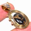 Natural Black Turquoise TwoTone 925 Solid Sterling Silver Pendant 1.50" l7E80