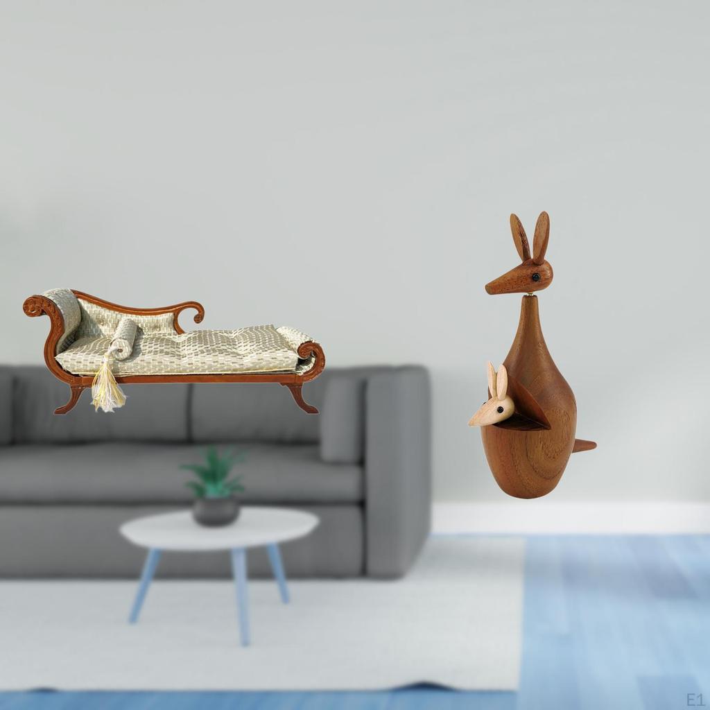 Miniature Wooden Sofa Bed And Figurine Decorative Lounge Chair DIY Animal Sculpture for Dollhouse