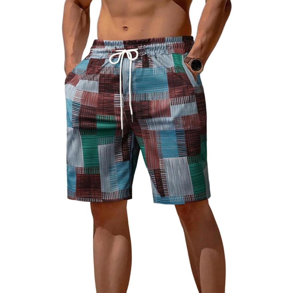 Herren Freizeit Sommer Shorts Leicht Atmungsaktiv Elastischer Bund Kordelzug Strandshorts mit Taschen für Outdoor-Aktivitäten