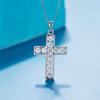Sterling Silver Moissanite Cross Necklace - French Design Women's Clavicle Pendant