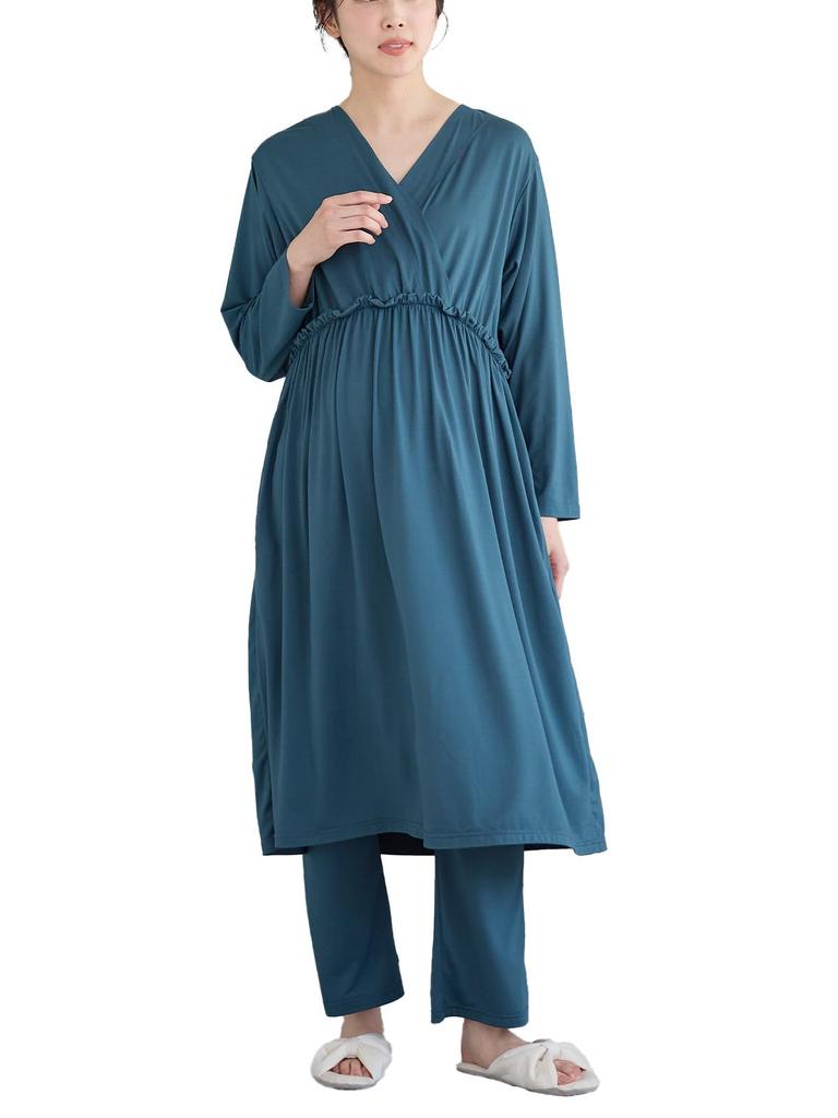 Maternity Nursing Clothes Pajamas Moist Feel Cache Coeur Long Sleeve One Piece Can Be Used Even After Giving Birth Pants Set Pregnant Women S Forest