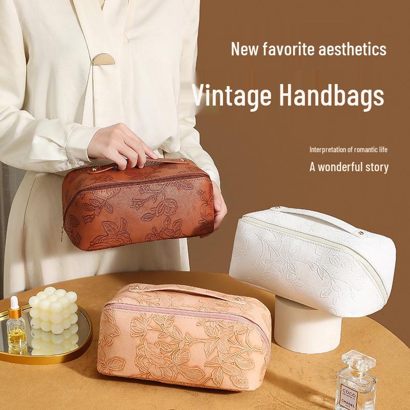 

Runhui High-End Vintage Waterproof PU Makeup Bag - Large Capacity Storage коричневый