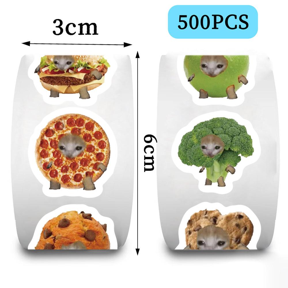 500 Pictures/roll Roll Stickers Tape Food Cat Head Handbook Material Decorative Envelope Seal Stickers