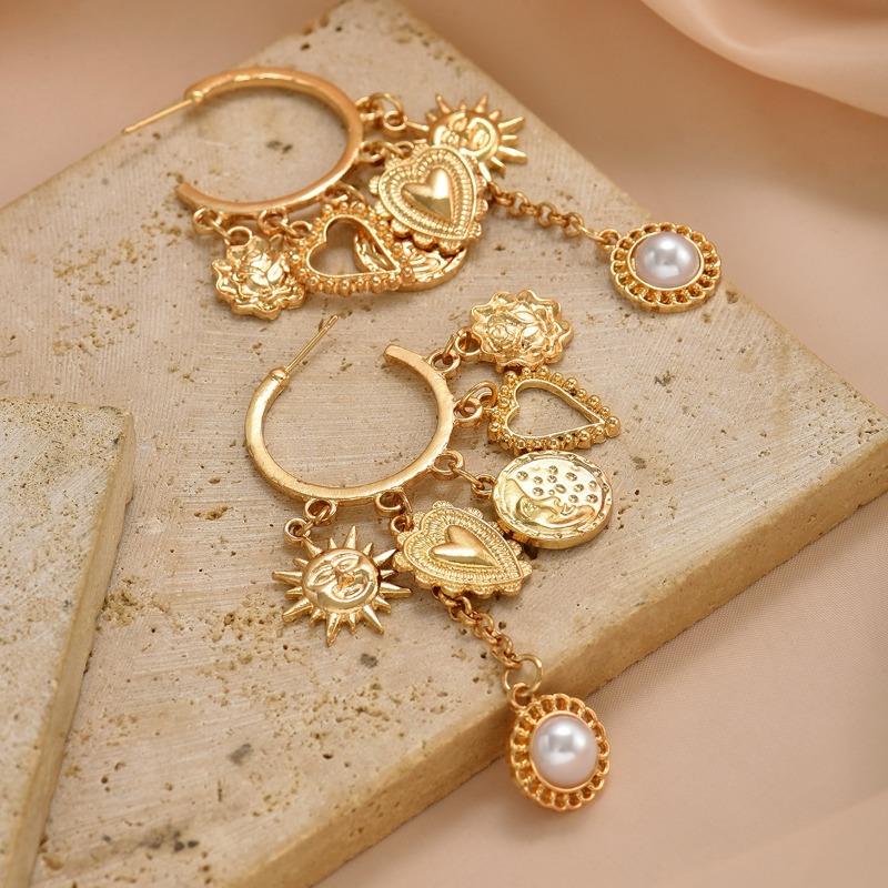Big Circle Earrings Alloy Sun Love Accessories Light Luxury Premium Pearl Fringed Earrings