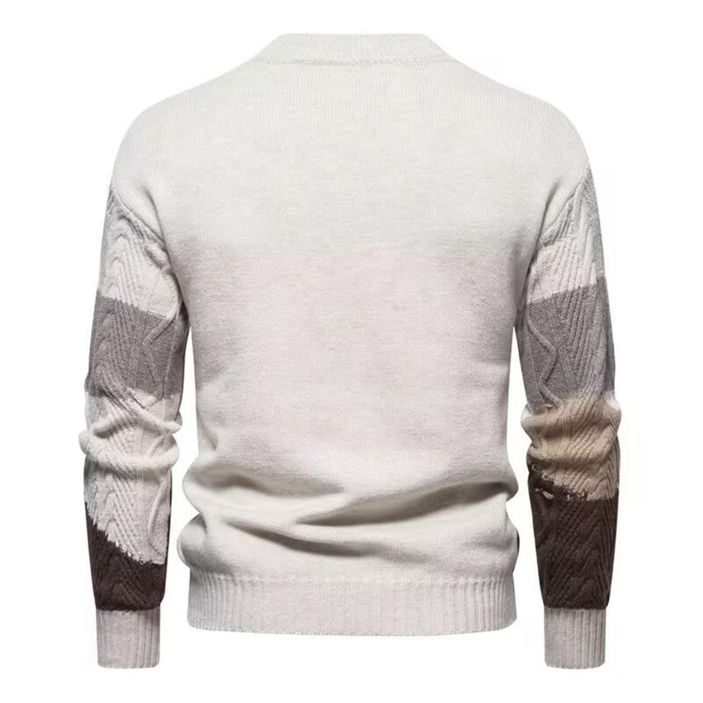 Men's Colorblock Casual Sports Pullover Retro Cable Warm Knit Long Sleeve Sweater