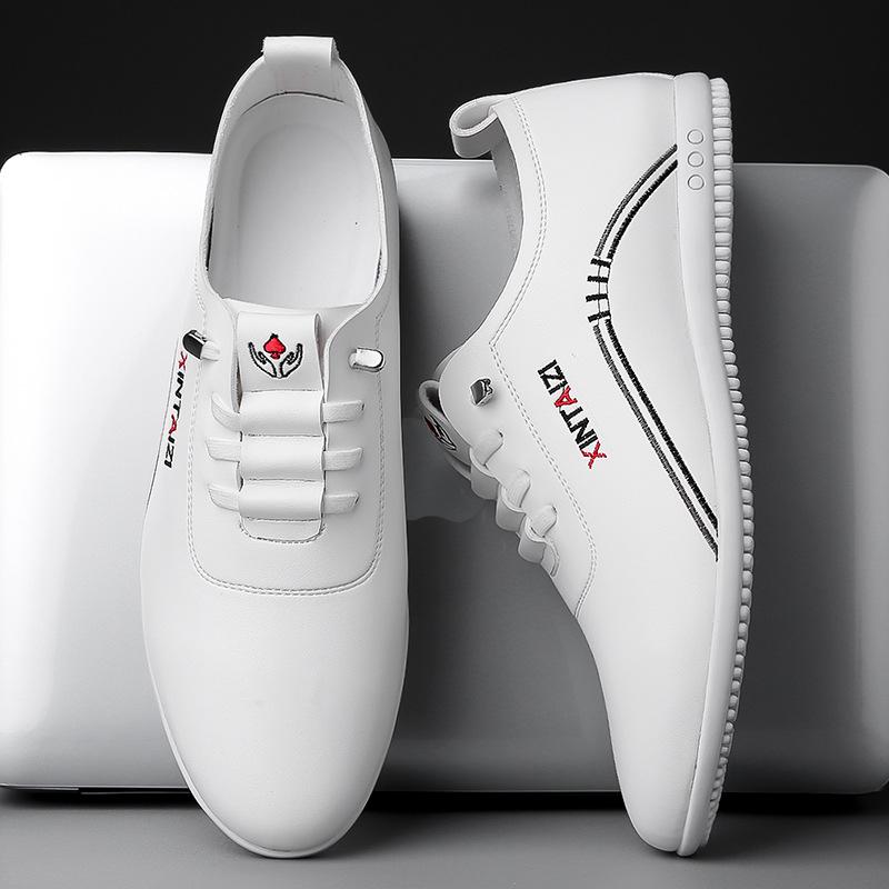 Men's White Leather Slip-On Casual Business Driving Shoes