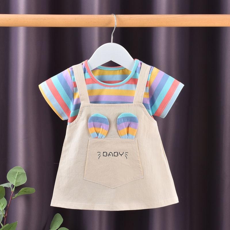 

Платье для девочки, милый костюм принцессы А-силуэта, повседневная полосатая хлопковая детская одежда, наряд для малышей, для девочек 90 синий