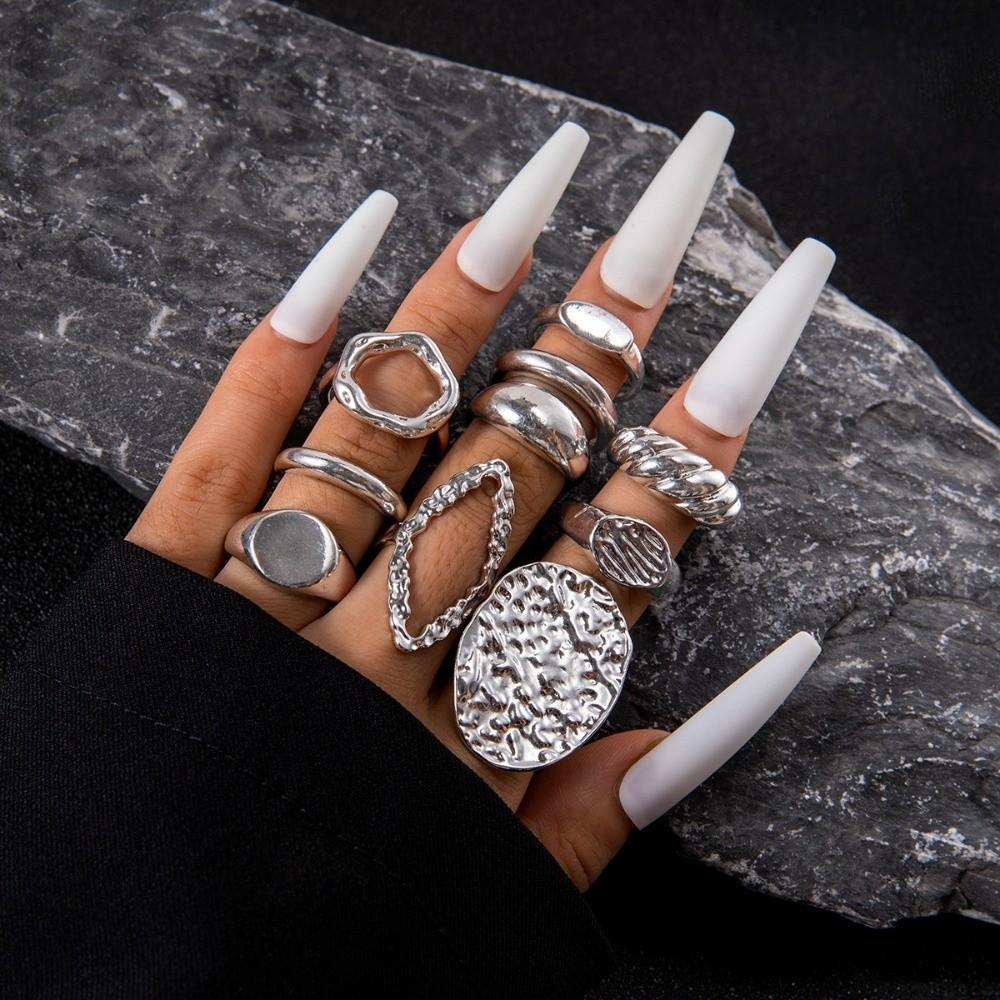 Fashion Gold Color Vintage Rings Set Stackable Adjustable Geometric Rings Boho Irregular Women's Finger Rings Festival