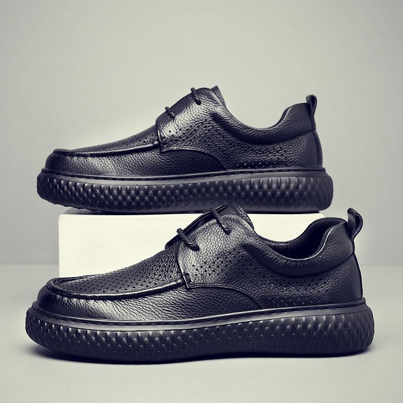 Loafers men's shoes 2025 summer one-pedal casual leather shoes men's leather breathable thick-soled comfortable Doudou shoes men