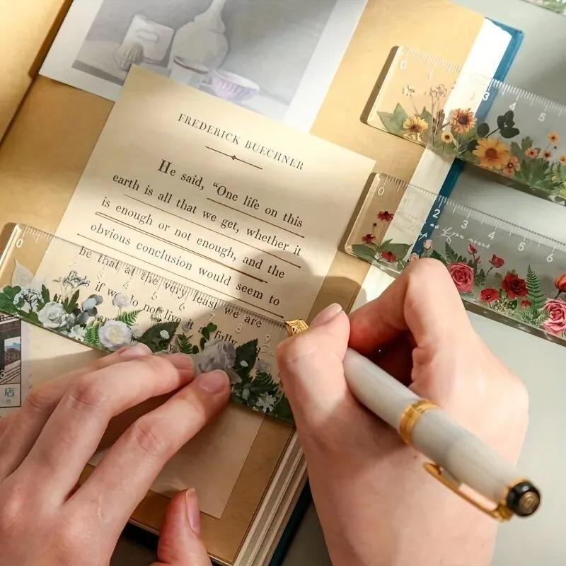 15cm Per Piece Transparent Acrylic Ruler Plant and Flower Ruler Student Measurement Tools Office Drawing Supplies