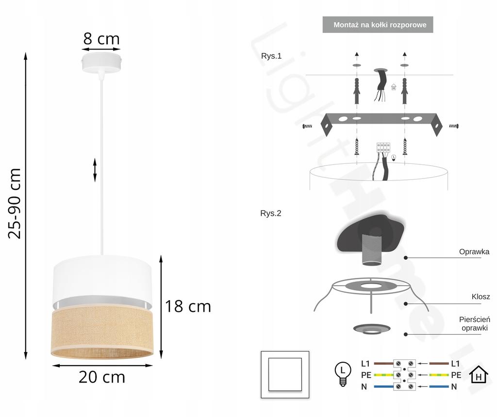 Hanging Lamp, Ceiling Chandelier, Lampshade 20 Cm White