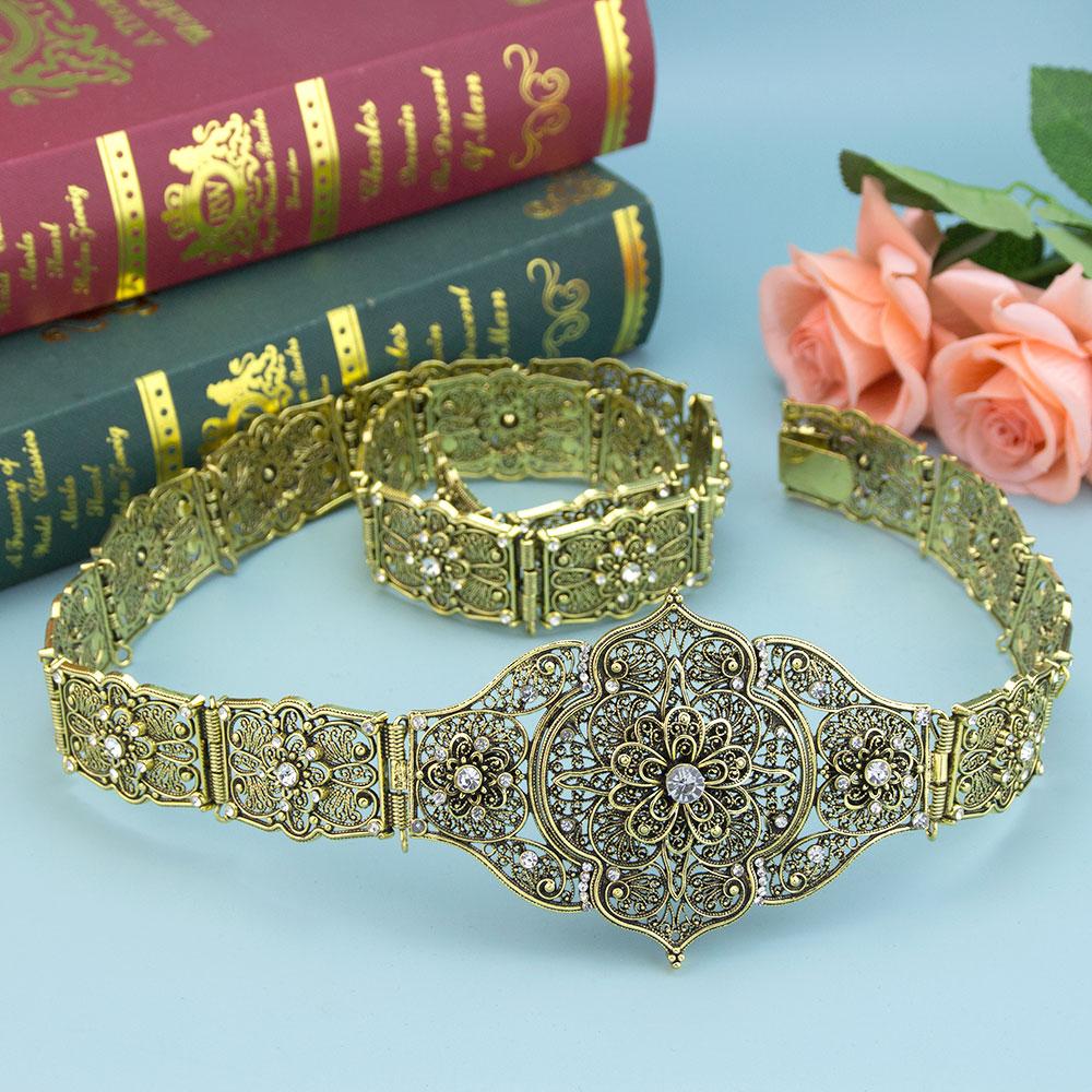 Caucasus Women Dress Belt Metal Waist Chain Adjustable Length Crystal Slavic Bridal Wedding Jewelry Caftan Robe Belt