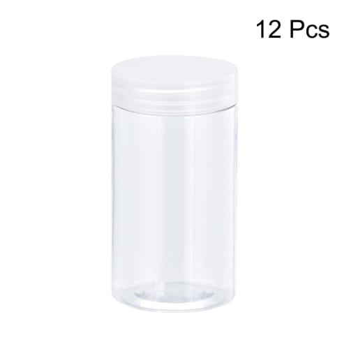 uxcell Round Plastic Jars with Clear Screw Top Lids, Clear, Wide Mouth, 250ml, for Storage and Organization, 12-Pack