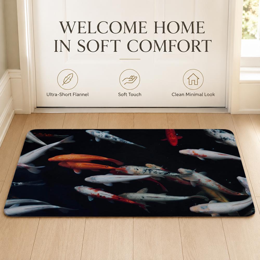Koi Fish Anime Floor Mat Cozy Minimalist Flannel Area Rug Anti-Slip Washable Bedroom Living Room Decor