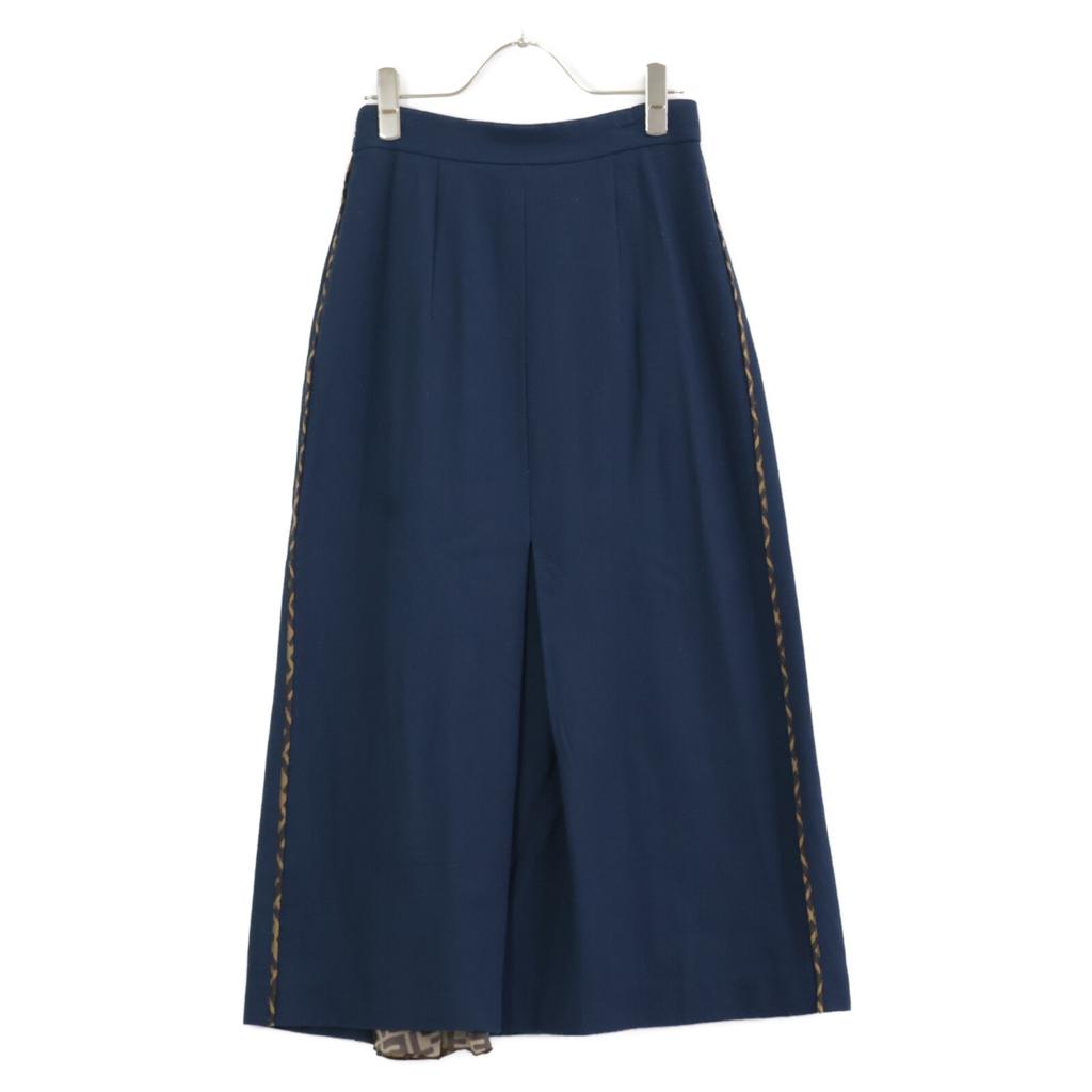 FENDI FQ7127 A5HP Navy Wool FF Pleated Wrap Over Skirt skirt 38 Navy brownUsed