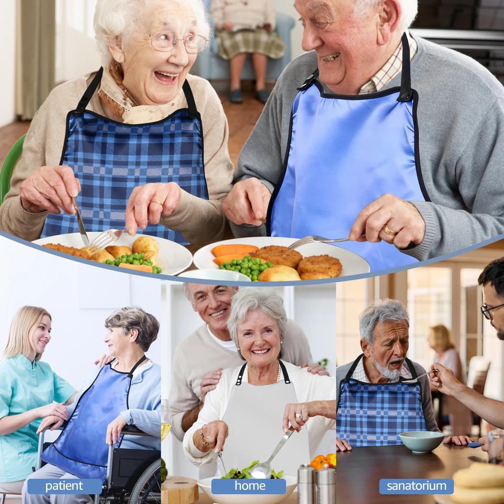 3Pcs Adult Bib Polyester Waterproof Dining Clothing Protector with Crumb Catcher & Adjustable Button Women Men Adult Feeding Bib