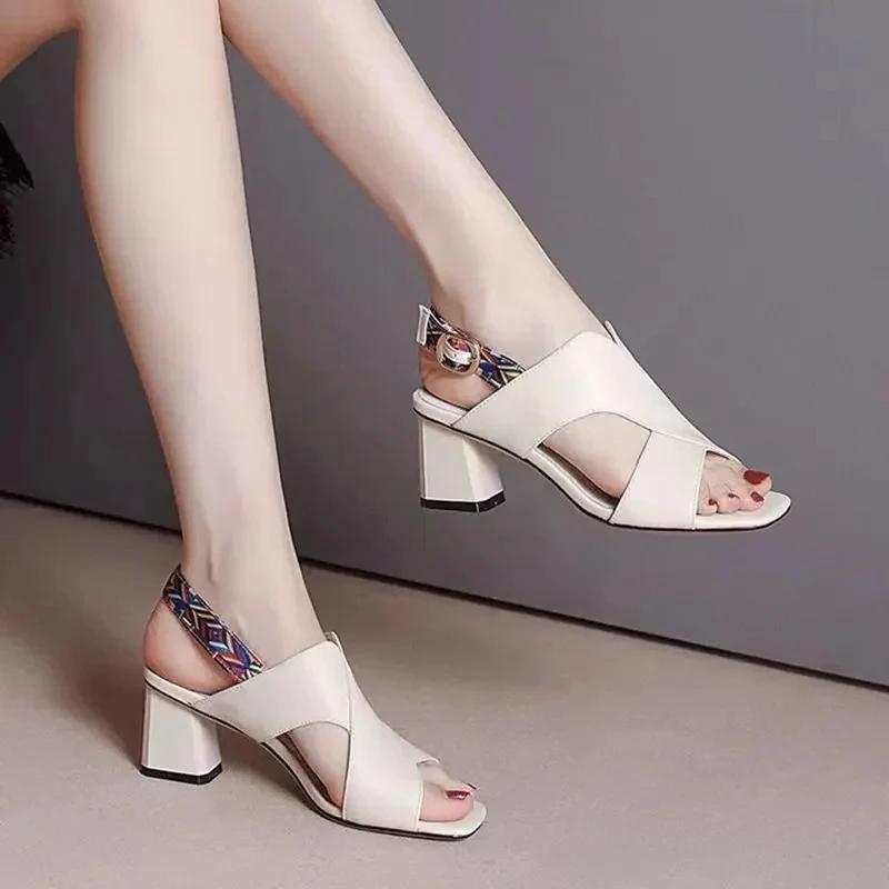 Women's Sandals Genuine PU Leather Platform Sandal Summer Thick Sole High Heels Ladies Sandal Summer Shoes for Women