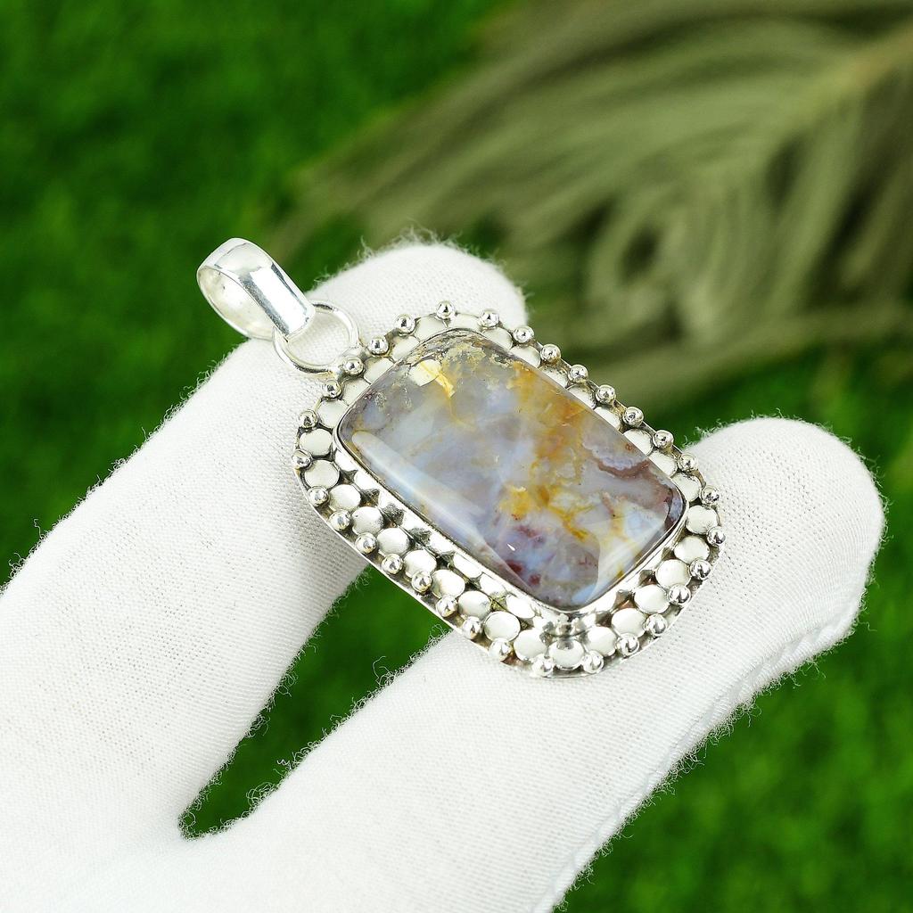 Geburtstagsgeschenk für sie Natürlicher Regenbogenjaspis Edelstein Anhänger 925 Silber