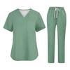 Soild Scrub Working Uniform Suit For Women's Cross V-Neck Short Sleeve Fun T-Shirts Workwear Tee With Pockets