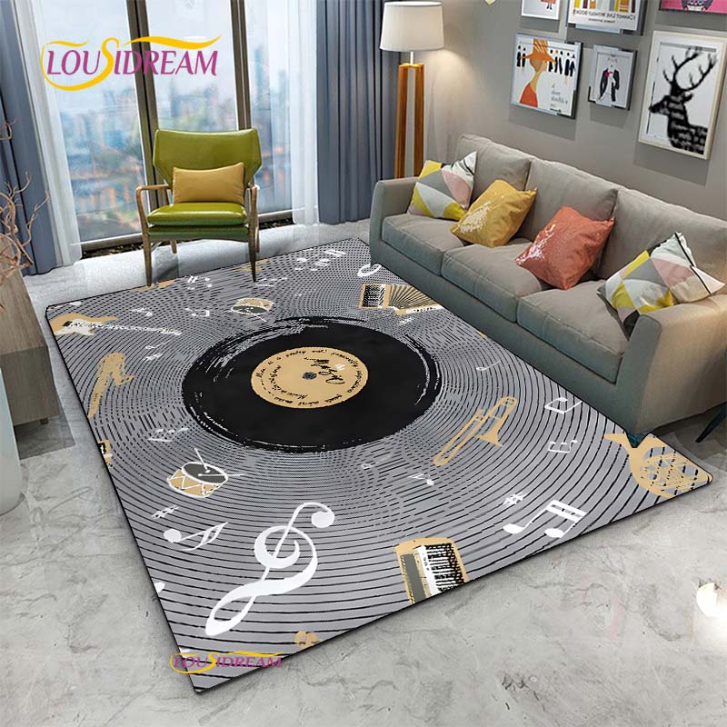 Alfombra de Vinilo con Notas Musicales Negras Vintage para Decoración de Sala de Estar Dormitorio Alfombras de Área Cocina Felpudos Antideslizantes Alfombra Regalo de Cumpleaños