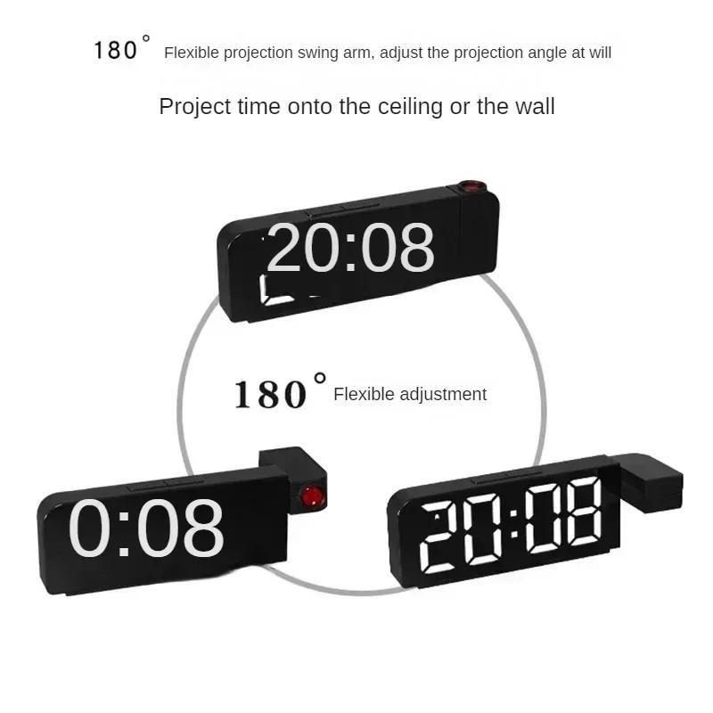 180° Rotation Digital Projection Alarm Clock Night Mode Power-off Memory Table Clock 12H/24H Bedroom Electronic LED Clock