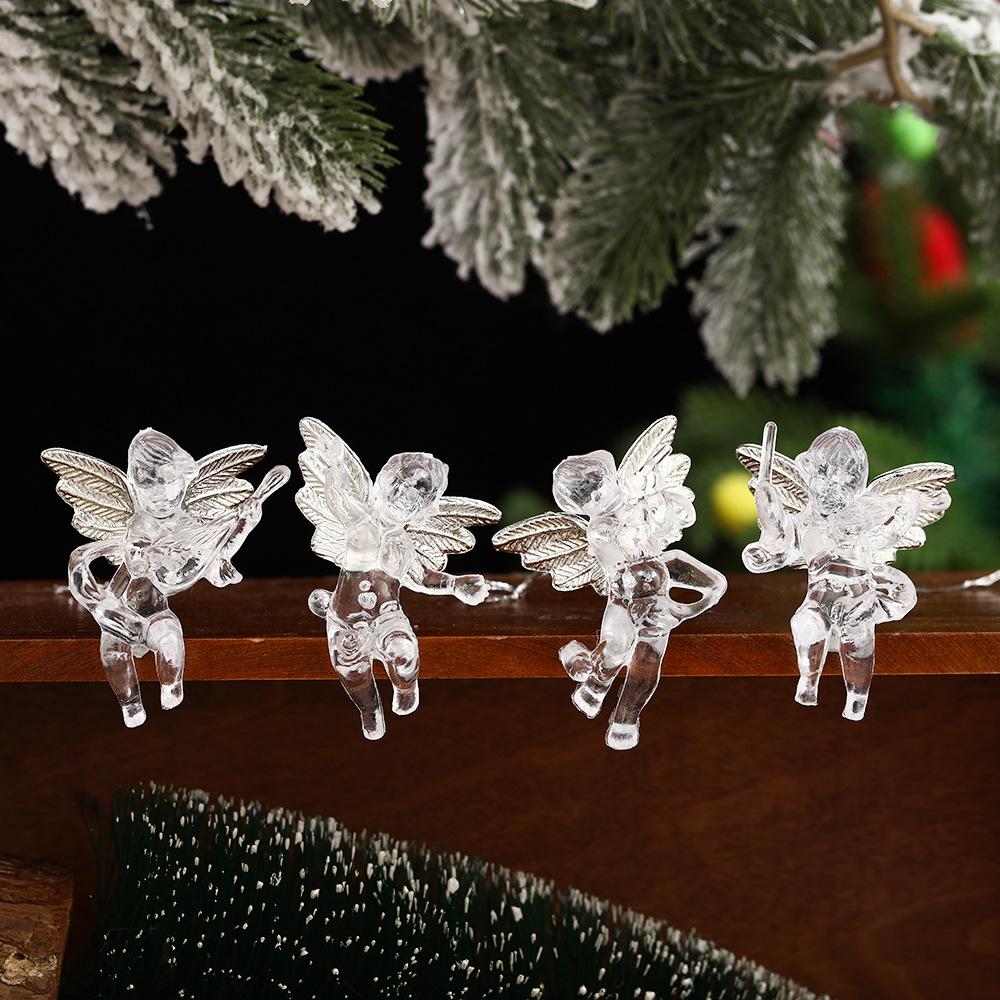 New Christmas Products - Christmas Tree Decoration, Transparent Golden Little Angel Pendant, Angel Wings Pendant Item