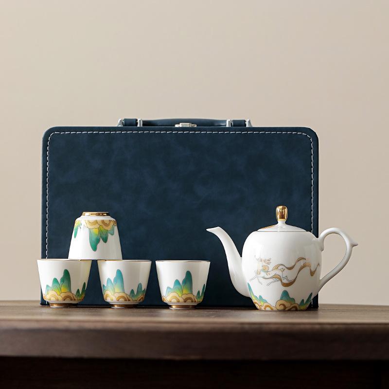 Yangzhi Jade Porcelain Travel Tea Set - Ceramic Kung Fu Teapot with Logo