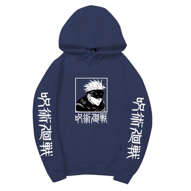 Men Women Fleece Hoodie Gojo Manga Art Two Sleeve Vertical Japanese Characters Casual Anime Hooded Sweatshirt