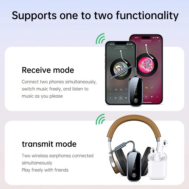 2 In 1 Bluetooth 5.4 Audio Transmitter Receiver 3.5mm AUX Jack Airplane Wireless Adapter Mic For TV Car Kit Speaker PC Headphone