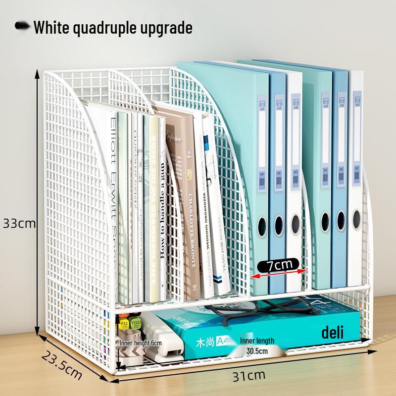 Metal Office Desk Organizer & File Rack with Document Shelf and Book Stand for Workstations