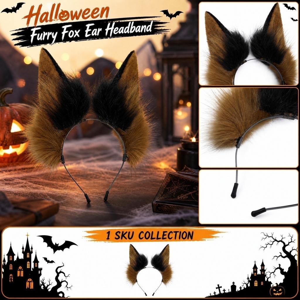 Plush Animal Ear Headband for Halloween Costume Party and Anime Convention