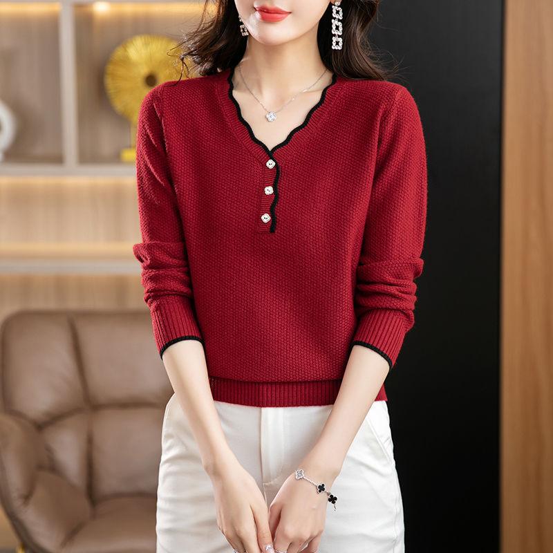 Slim Fit Mom Knit Sweater Spring Autumn Thin Versatile Long Sleeve Fashion Casual Top