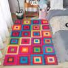 Colorful Geometric Square Area Rug Non-Slip Washable Floor Mat with Vibrant Block Pattern Boho Abstract Carpet for Living Room