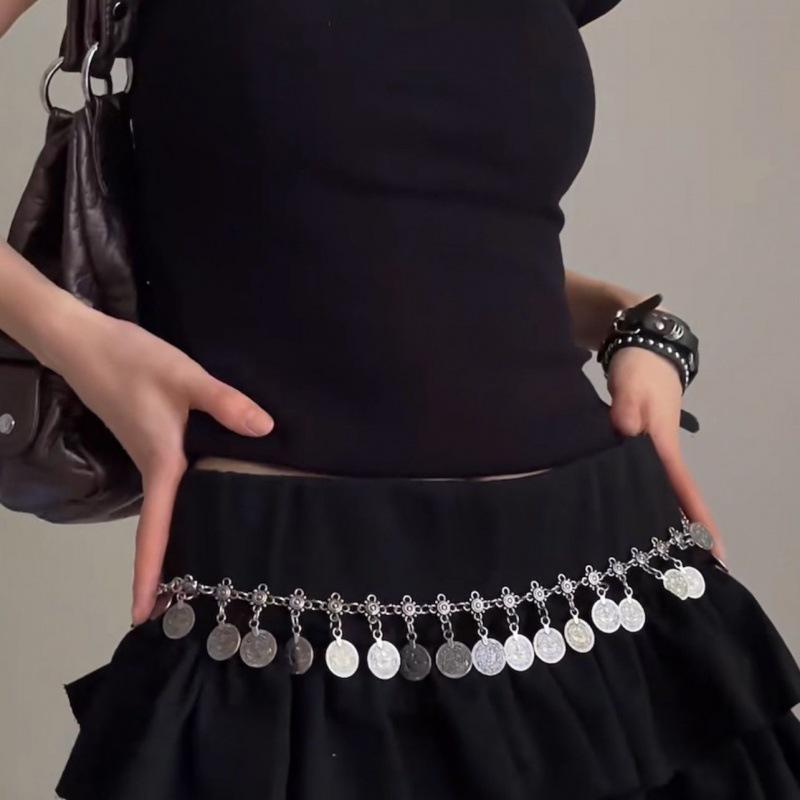 Inspired Vintage Silver Leaf Design Metal Waist Chain For Women Chic Bohemian