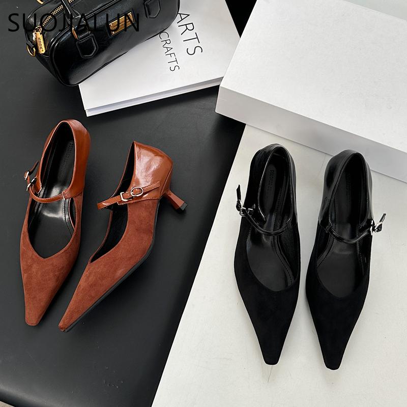 Fashion SUOJIALUN 2025 Spring New Brand Women Mary Jane Shoes Fashion Pointed Toe Ladies Elegant Pumps Shoes Thin High Heel Single Shoes