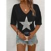 Women's Star Graphic V Neck T Shirt Short Sleeve Loose Casual Summer Top Plus Size Style