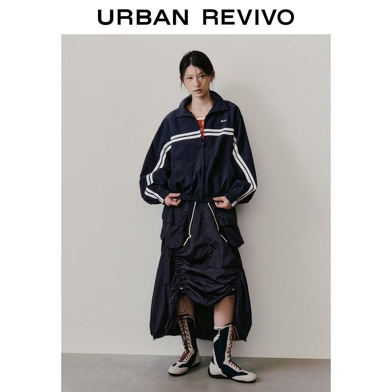UR2026 Women s Lace Trim Stand Collar Casual Sporty Jacket M чернил синий