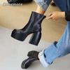 Fashion Comemore Women Punk Style Autumn Winter Chunky Platform High Boot Party Shoes Ladies Black Thick Heels Elastic Knee High Boots