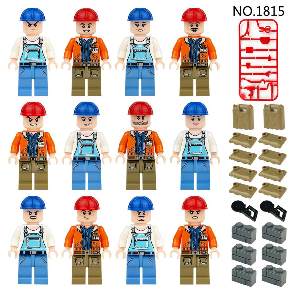 M8123 Construction Workers Urban Engineering Minifigures Children Assemble Small Particle Building Block Toys