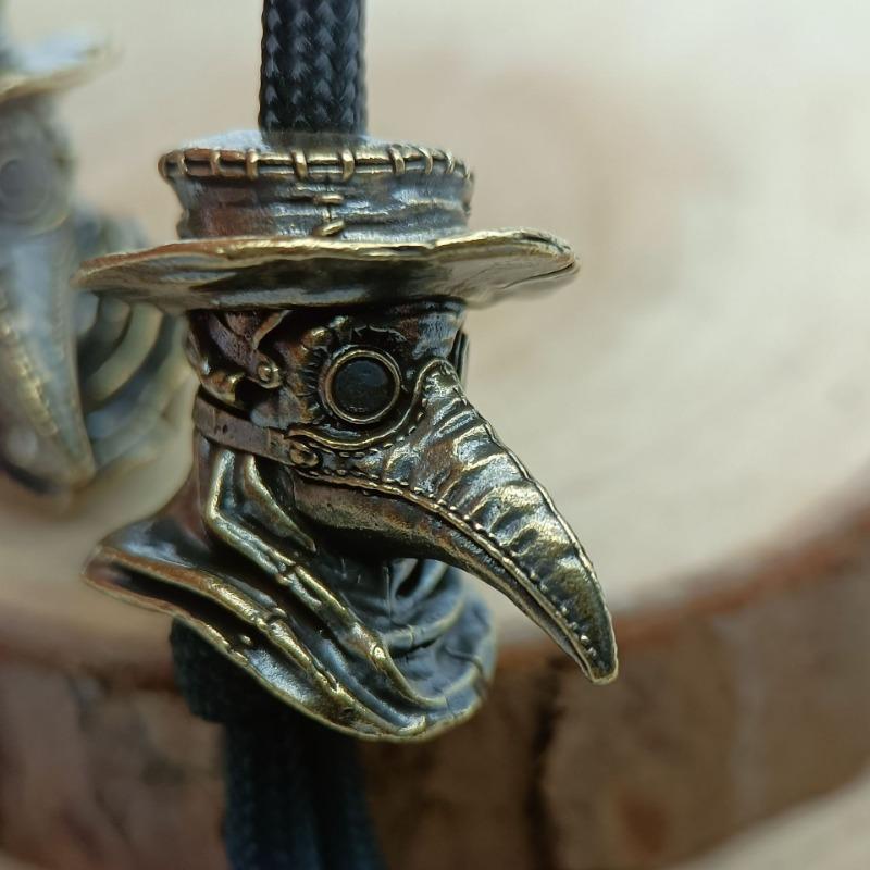 Brass Plague Doctor Crow Knife Pendant Personality Car Key Pendant Punk Fashion Paracord Rope Bead Pendant Accessories