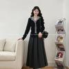 Stylish Korean Plus Size Autumn Set: Faux Two-Piece Top & Pleated Skirt - Age-Defying Fashion for Women
