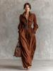 European & American French Style Women's Zipper Lapel Elastic Waist Long Dress Holiday Outfit