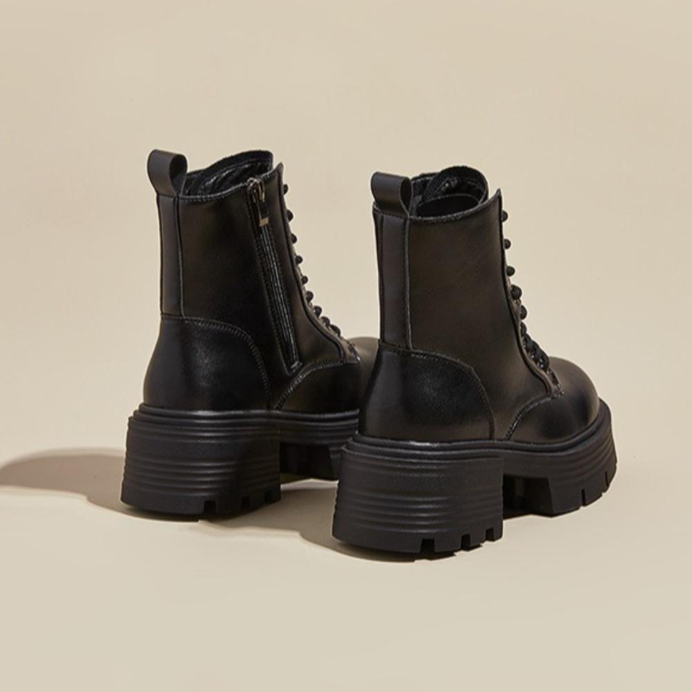 Women's Platform Boots 2025 Leather Platform Heightening Boots Women's Versatile Retro British Style Short Boots Platform Shoes