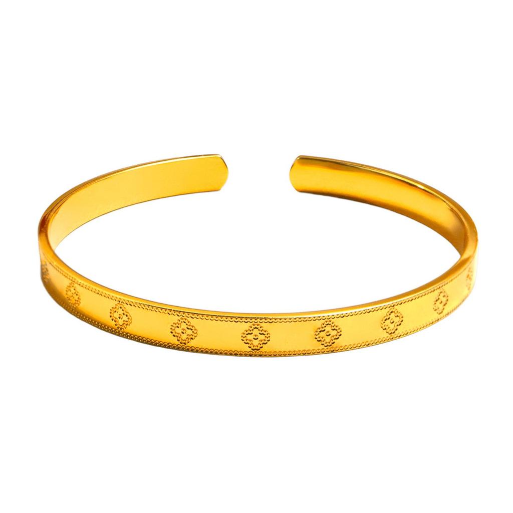 Xiaohongshu Bestseller: Four-Leaf Clover Sand Gold Bracelet - High-End Fashionable Open Bangle for Women